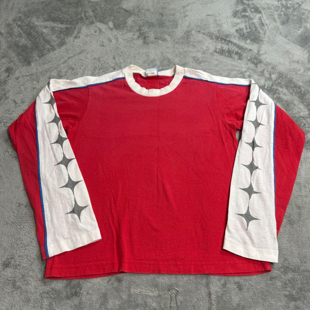 VTG 90s RARE Cosmic Debris Red Long Sleeve Graphic Ringer Tee Shirt Womens M USA